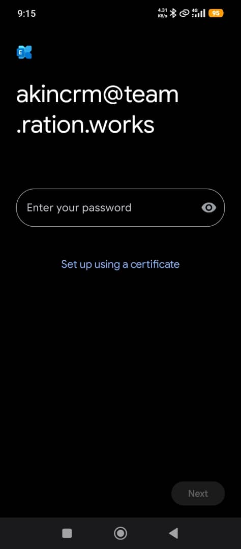 Android Exchange password and Sign In screen