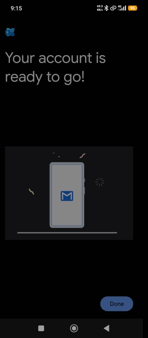 Android confirmation that the Ration account is ready