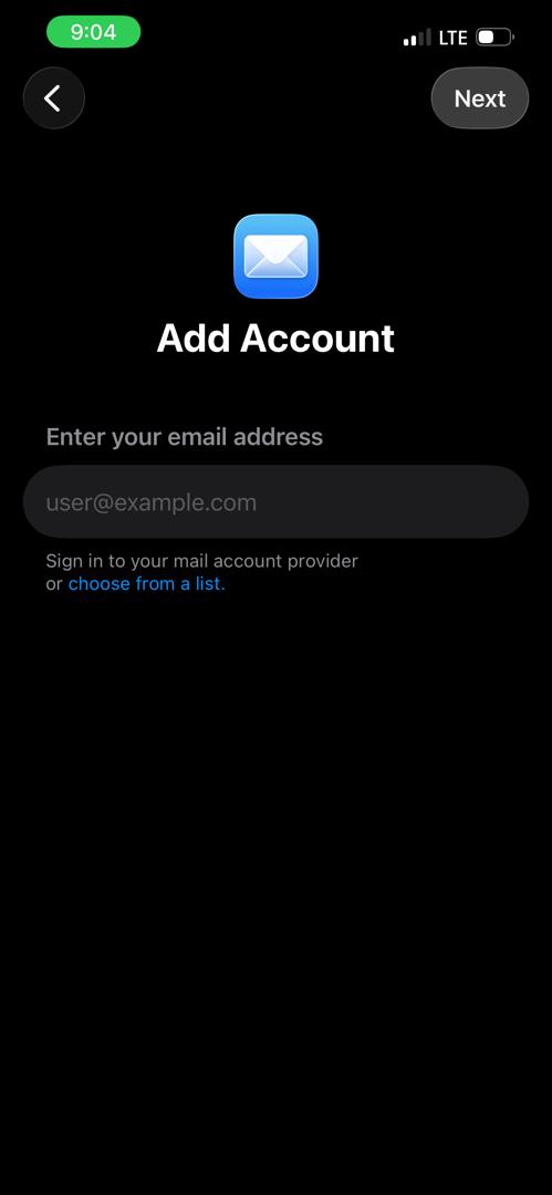 iPhone Microsoft Exchange account entry screen
