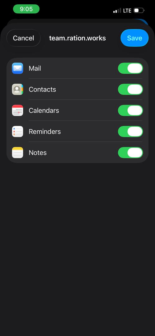 iPhone Exchange sync switches for Mail Contacts Calendars Reminders and Notes