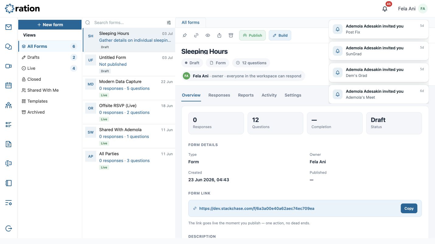 Ration Forms desktop workspace