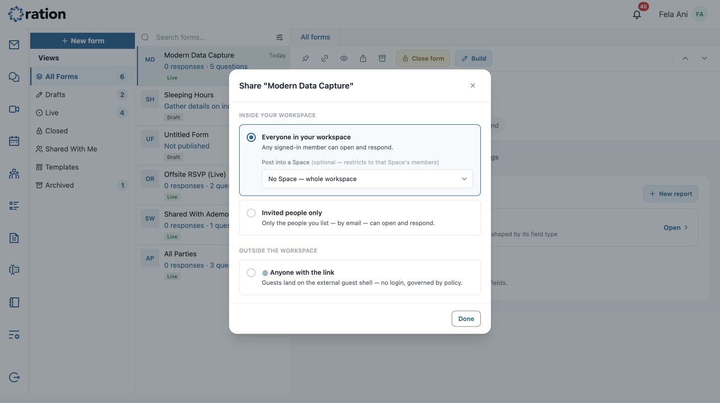 Form sharing panel