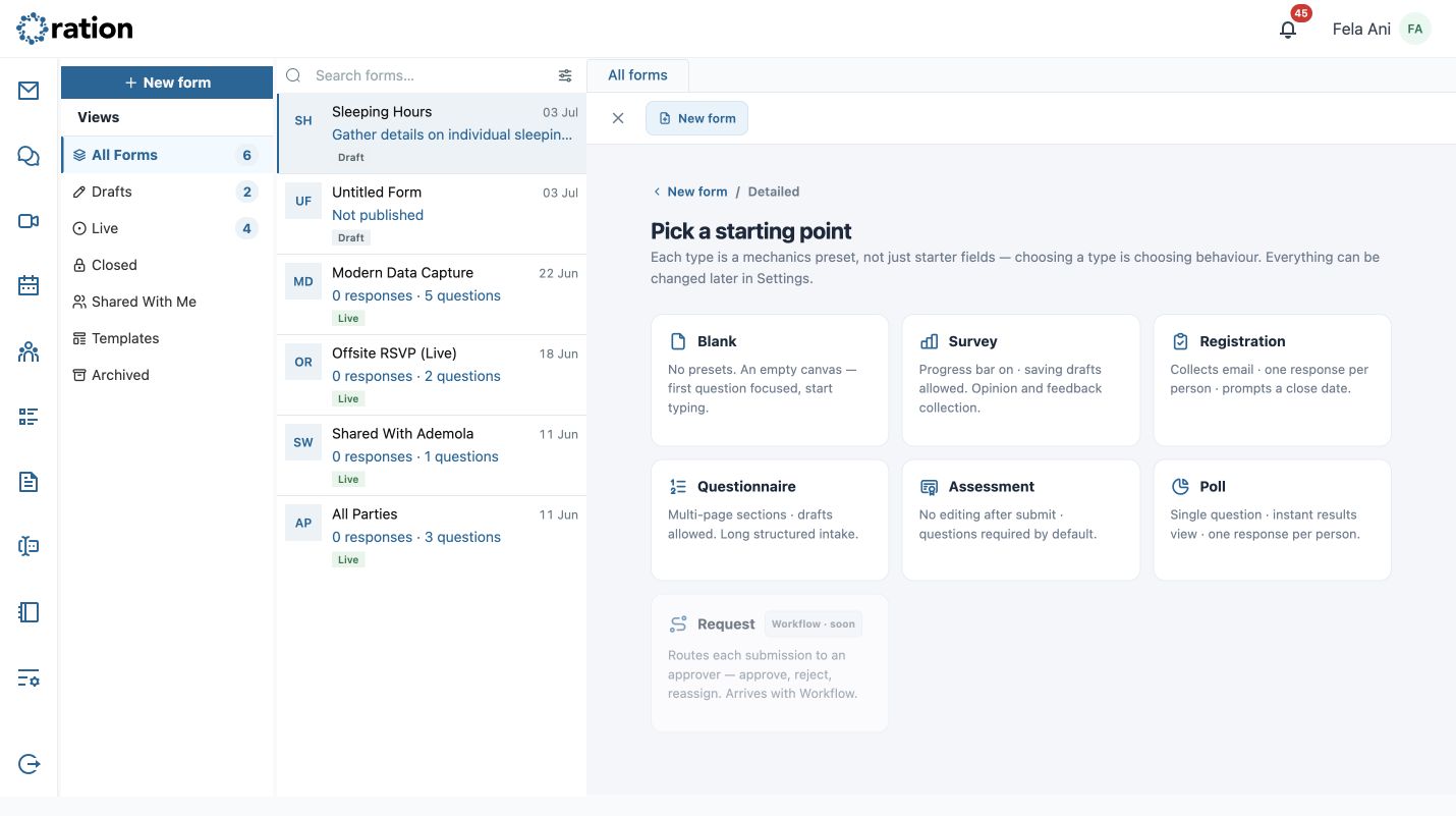 Detailed form type picker