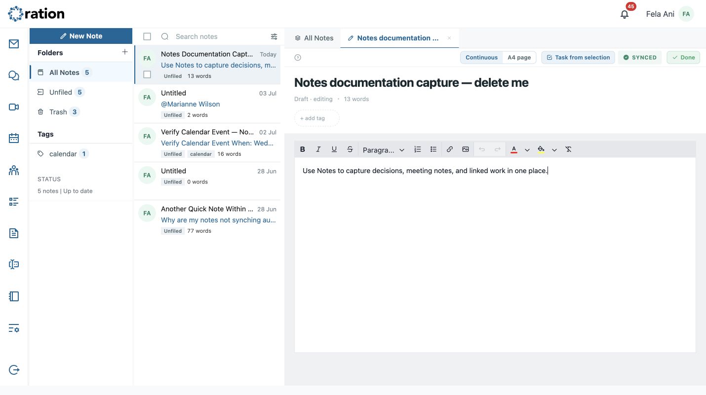 New note editor