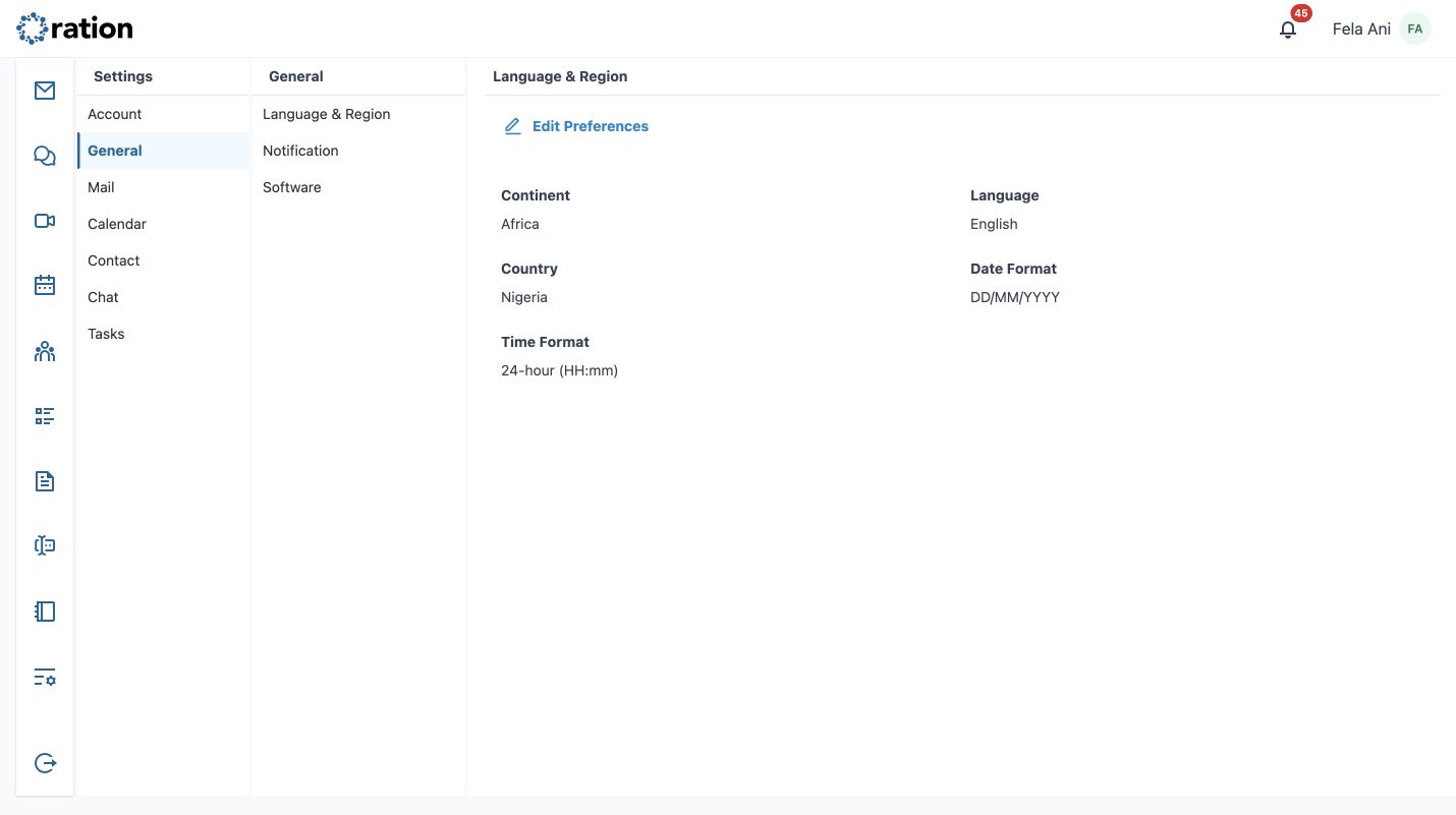 Language and region preferences