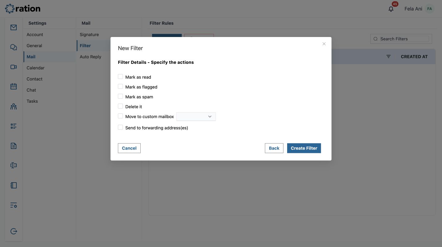 Filter actions