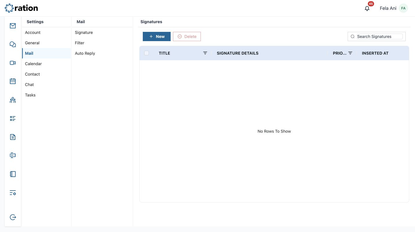 Mail signature settings