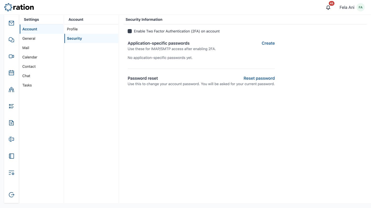 Account security settings