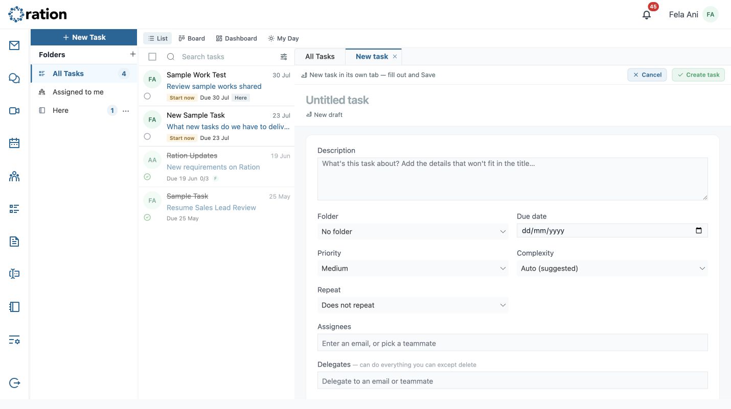 New Task editor